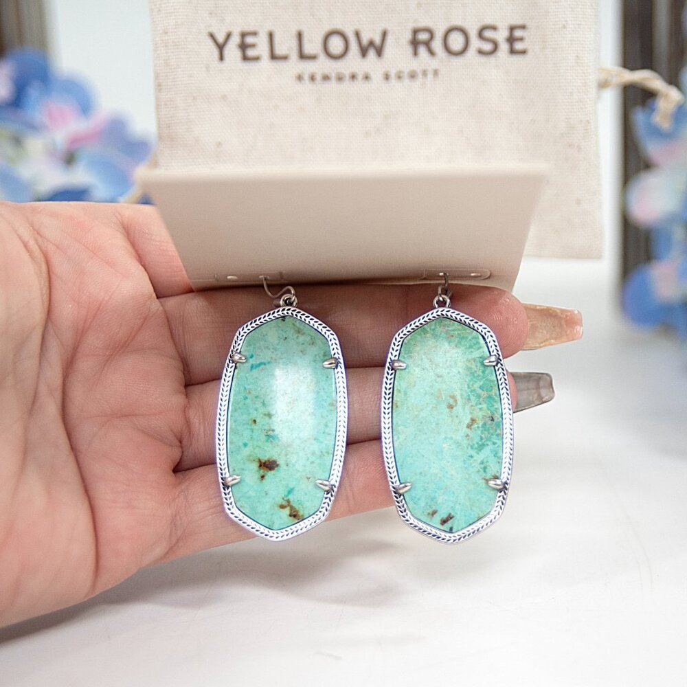Kendra Scott Darby Yellow Rose Sea Green Chrysocolla Silver Drop Earrings NWT - Picture 6 of 6